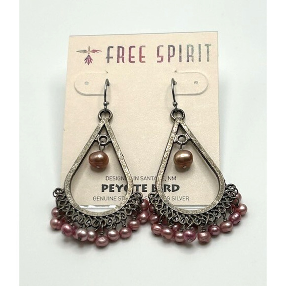 Peyote Bird Jewelry - NWT Peyote Bird Pearl Teardrop Chandelier Earrings Genuine Stone Sterling Silver